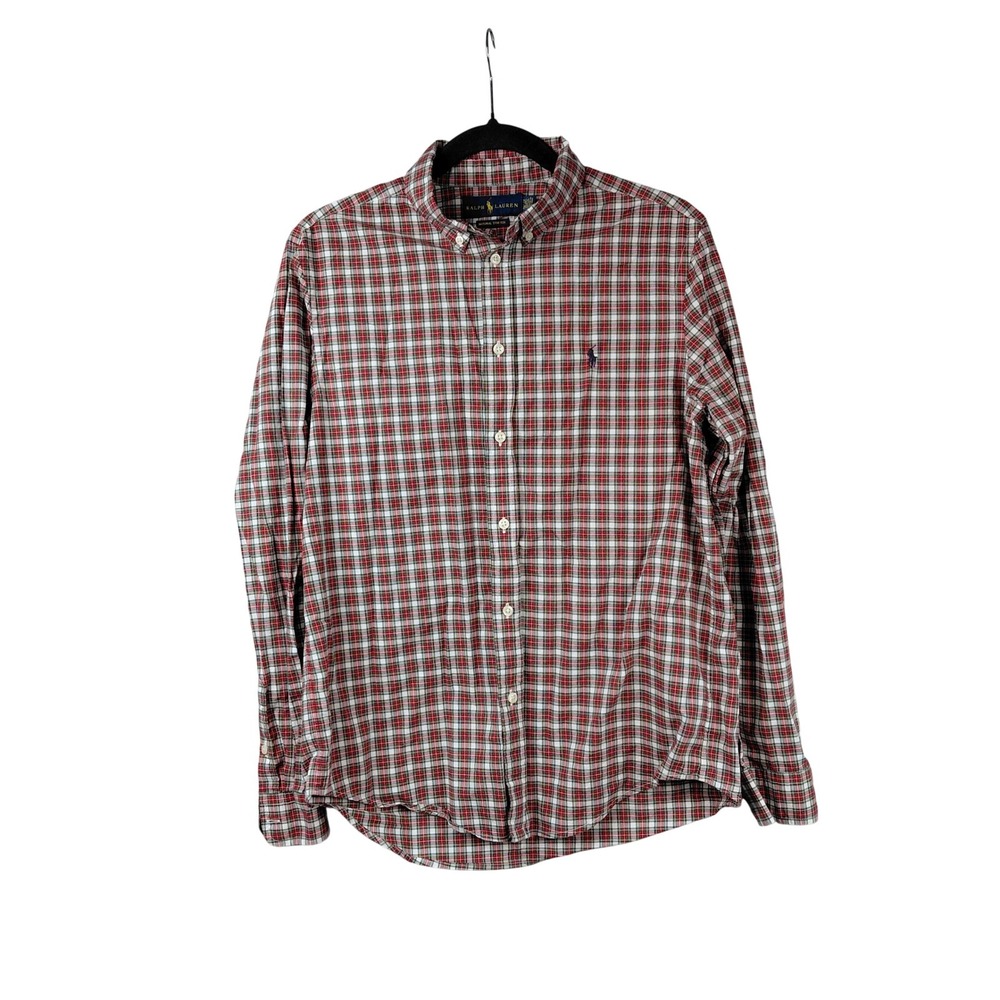 Ralph Lauren Boys XL 18-20 Red Plaid Button Down Shirt Natural‎ Stretch Cotton